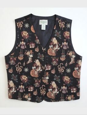 Vintage 90s Northern Traditions Christmas Tapestry Vest Womens Size XL Black